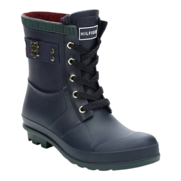 Tommy Hilfiger Toniee Lace-Up Leather Sole TH Logo Rain Boots. Size 6. - Picture 3 of 13